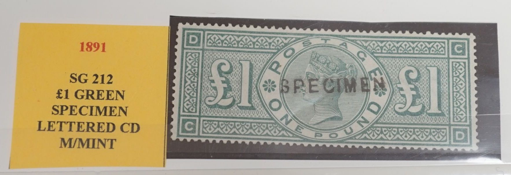 Stamps, Great Britain 1891 £1 green overprinted specimen fine mint
